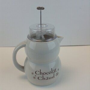 French Cafe Hot Chocolate Pitcher with Frother Ceramic Beverage Maker